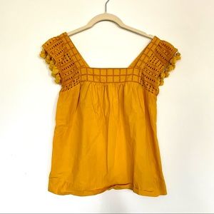 Jcrew Mustard Pom Sleeve Top Size 0